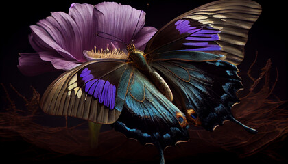 Multi colored butterfly showcasing fragility and intricate patterns ,generative AI