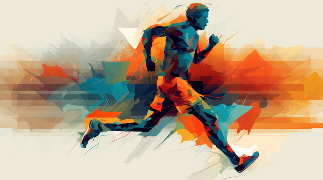 Abstract watercolor-style runner created with generative AI technology