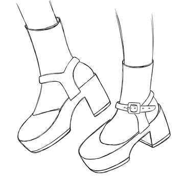 illustration of a shoe. Minimalist illustration of women's heels. Sketch of women's shoes with black lines.