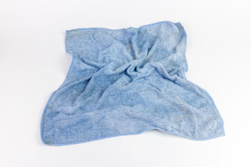 Blue microfiber cloth isolated on white background include cutting path