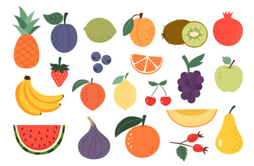 Berry and fruit set on a separate white background