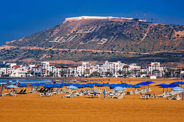 The beach at Agadir looking towards the Agadir Oufla