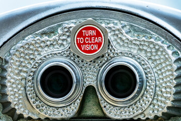 Close up of an american vintage binocular coin operated viewer