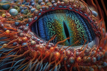 Obraz premium This image offers a close-up view of the miraculous process of accommodation, as the eye's ciliary muscles contract or relax, altering the shape of the lens and enabling us to see clearly both faraway