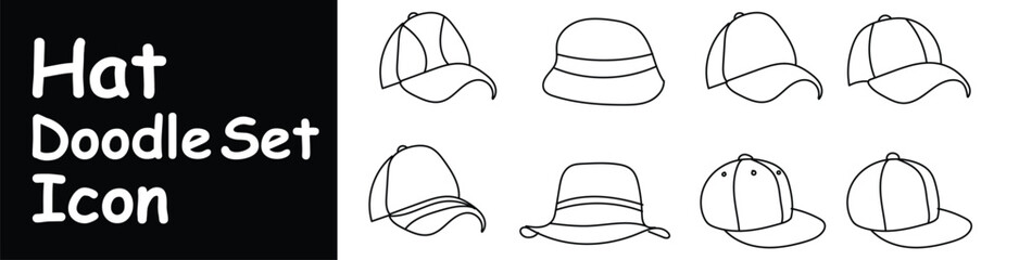 Hat Doodle Icon Sketch Hand Made Vector Design.