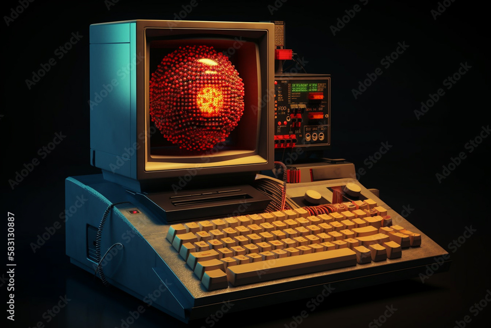 Fototapete Retro computer graphics and pixel art featuring iconic characters such as virus hero
