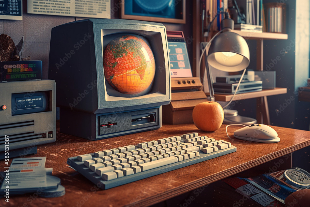 Fototapete retro computer graphics and pixel art featuring iconic characters such as virus hero