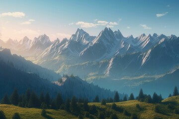 mountains in the morning. Generative AI