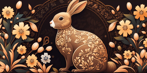 Sweet Easter Bunny Background with Traditional Floral Patterns &ndash; Professional