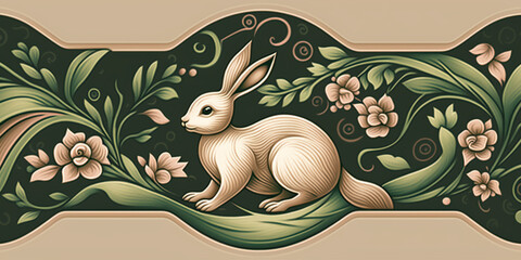 Sweet Easter Bunny Background with Traditional Floral Patterns &ndash; Professional