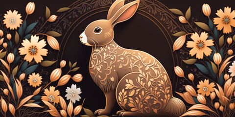 Sweet Easter Bunny Background with Traditional Floral Patterns &ndash; Professional