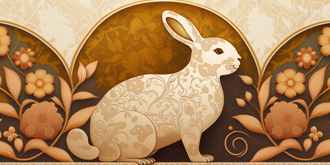 Sweet Easter Bunny Background with Traditional Floral Patterns &ndash; Professional