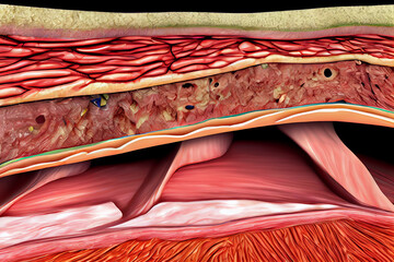Cross-section of the skin abstract: This image shows the different layers of the skin, including the epidermis, Generative AI technology - obrazy, fototapety, plakaty
