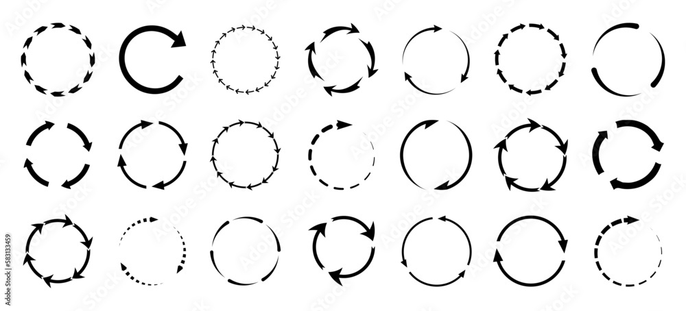 Poster circular black arrow collection. set of black circle arrows