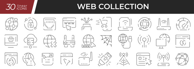 Web linear icons set. Collection of 30 icons in black