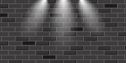 Black brick wall background with studio light