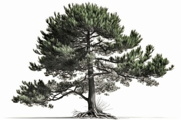 White Pine Tree On A White Background . Generative AI