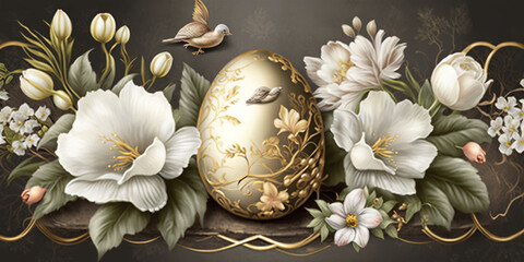 Timeless Floral Easter Background with Gold and Silver Accents – Professional
