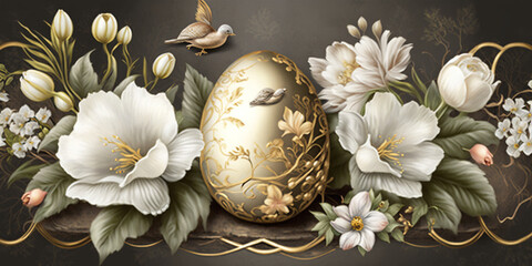 Timeless Floral Easter Background with Gold and Silver Accents &ndash; Professional