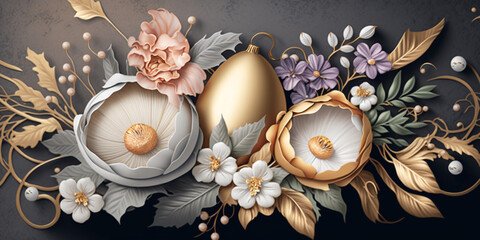 Timeless Floral Easter Background with Gold and Silver Accents &ndash; Professional