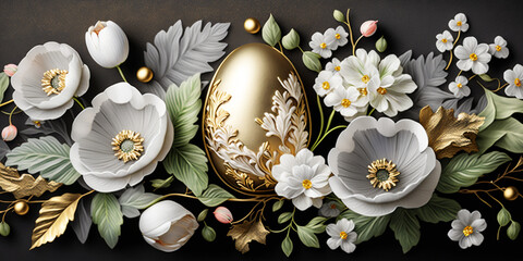 Timeless Floral Easter Background with Gold and Silver Accents &ndash; Professional