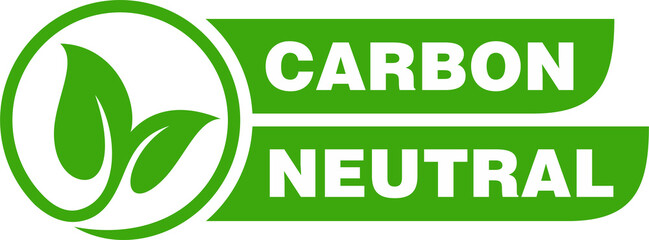 Carbon neutral green rough textured label stamp - carbon emissions free (no air atmosphere pollution) industrial production eco-friendly isolated sign, co2 neutral label