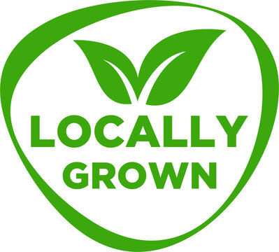 Locally grown flat stamp or slogan, locally grown label,  eco-friendly emblem for packaging of regional farming fruits or vegetables
