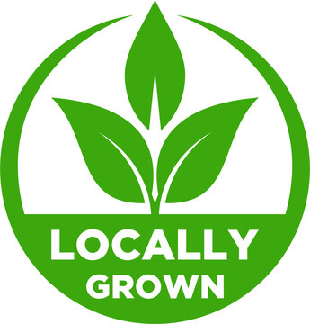 Locally grown flat stamp or slogan, locally grown label,  eco-friendly emblem for packaging of regional farming fruits or vegetables