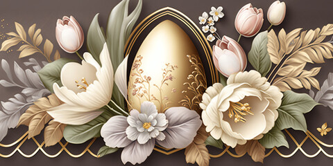 Timeless Floral Easter Background with Gold and Silver Accents &ndash; Professional