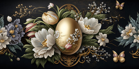 Timeless Floral Easter Background with Gold and Silver Accents &ndash; Professional