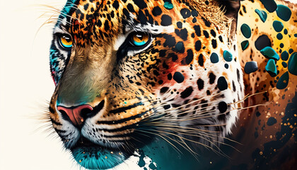Colorful abstract jaguar illustration, Generative Ai.