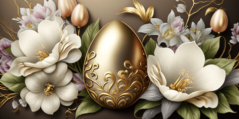 Timeless Floral Easter Background with Gold and Silver Accents &ndash; Professional