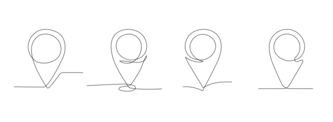 Crédence de cuisine en verre imprimé Une ligne Continuous single line drawing of map pins. Editable stroke linear style. Gps navigation pointers for travel concept. Collection of one line map pins on white background. Doodle vector illustration.