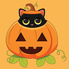 Cute black cat Halloween pumpkin