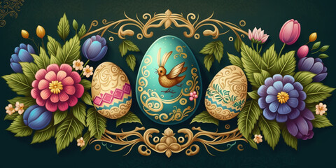 Traditional Easter Background with Hand-Painted Easter Elements &ndash; Professional