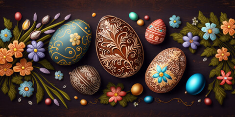 Traditional Easter Background with Hand-Painted Easter Elements &ndash; Professional