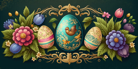 Traditional Easter Background with Hand-Painted Easter Elements &ndash; Professional