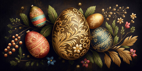 Traditional Easter Background with Hand-Painted Easter Elements &ndash; Professional
