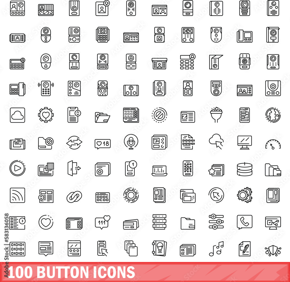 Poster 100 button icons set. outline illustration of 100 button icons vector set isolated on white backgrou