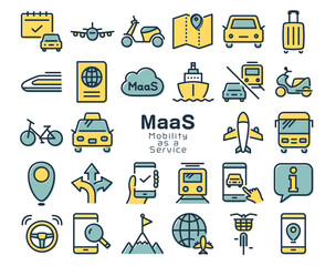 MaaS (Mobility as a Service)　カラフルなアイコンセット