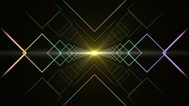 Squares Pattern with Light Beam. Geometric shapes with light beam background, squares and lines, diverse colors.