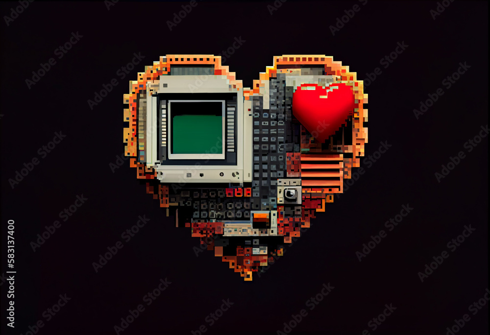 Aufkleber Retro computer graphics and pixel art featuring. Generative AI technology