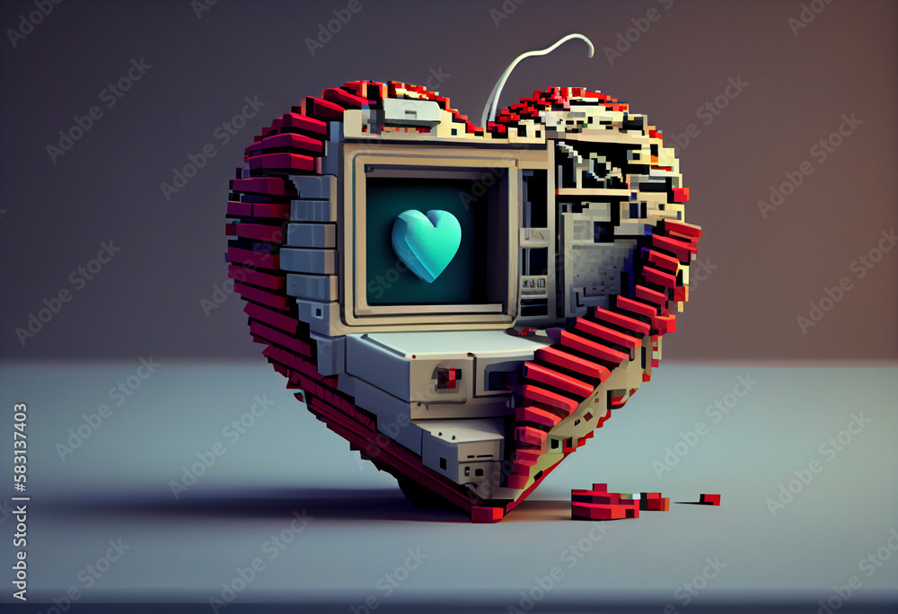 Leinwandbilder Retro computer graphics and pixel art featuring . Generative AI technology