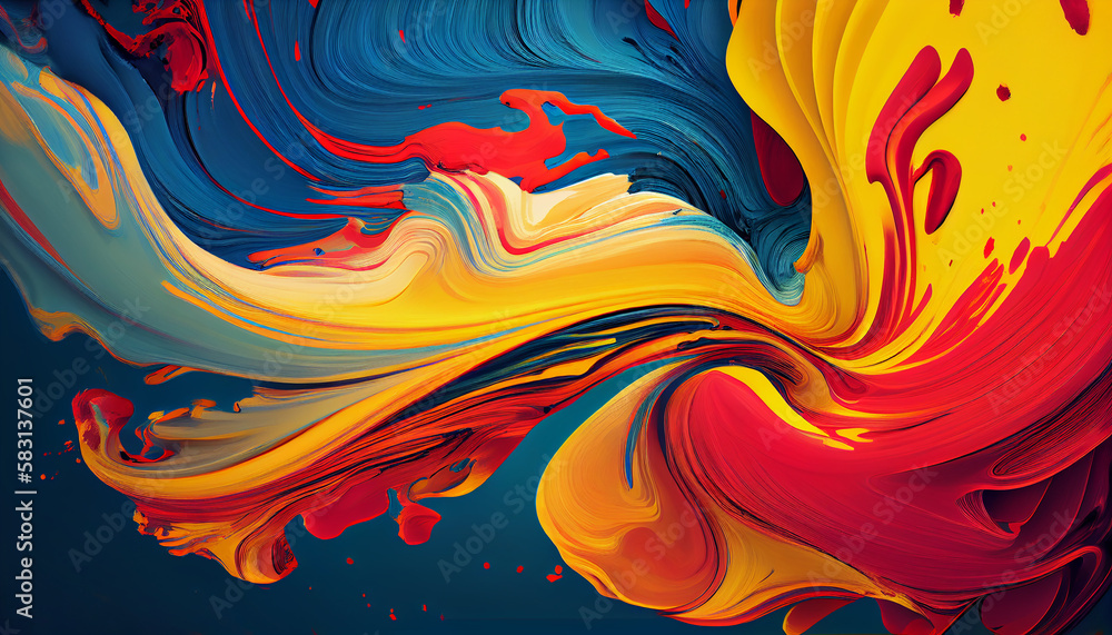 Aufkleber abstract multicolored backdrop with flowing liquid paint ,generative ai