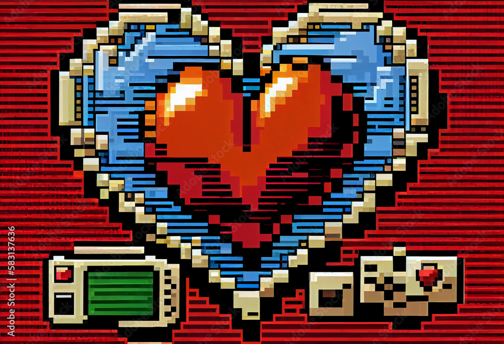 Poster retro computer graphics and pixel art featuring. generative ai technology