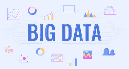 Big data analytics 2D vector fully editable illustration. Statistical analysis flat cartoon banner with text. Infographic colourful editable design for mobile, website, presentation. Oswald font used