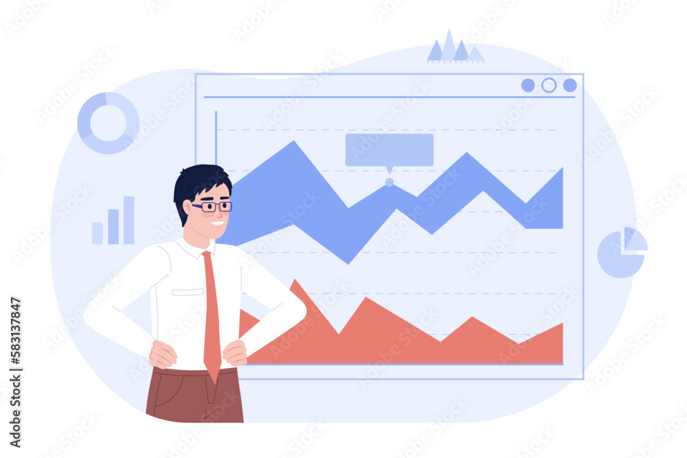 Aufkleber area graph in business analytics flat concept vector spot illustration. editable 2d cartoon characte