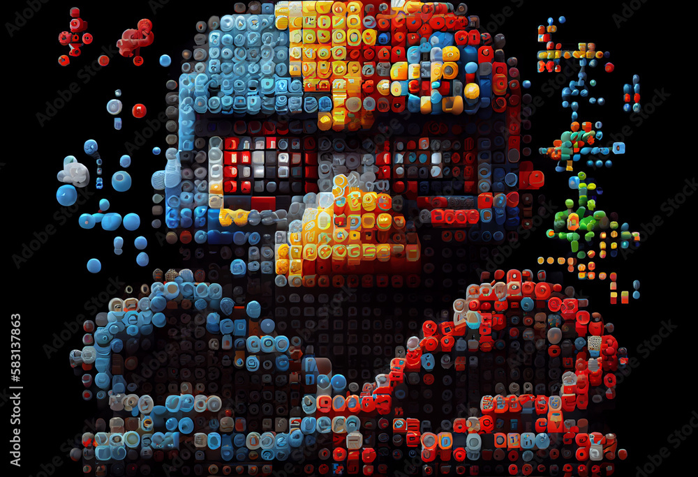 Poster retro computer graphics and pixel art featuring. generative ai technology