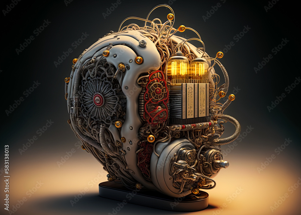 Wall mural artificial intelligence. human brain machine in steampunk style. ai generative