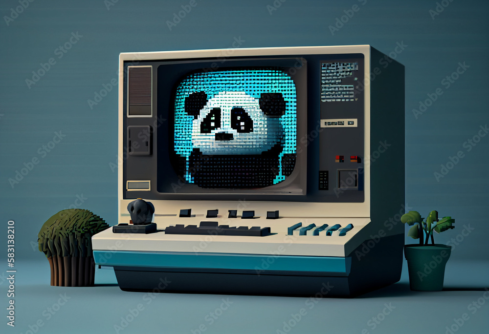 Aufkleber Retro computer graphics and pixel art featuring. Generative AI technology